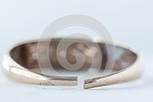 Broken wedding band isolated on white background