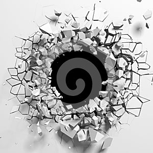 Broken white wall with a hole in the center