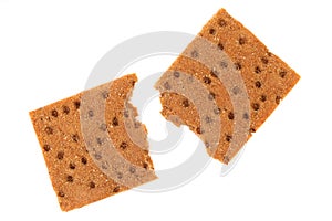 Broken whole grain crisp bread.