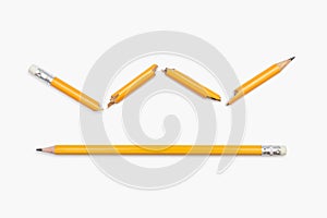 Broken and whole pencil on a white horizontal background