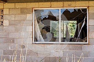 Broken Window In Abandoned Decaying House Ruin