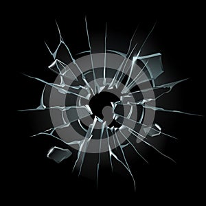 Broken window glass. Broken windshield, shattered glass or crack windows. Shards of computer screen isolated vector illustration