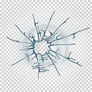 Broken window glass. Realistic daylight design vector illustration.