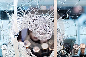 Broken window of a jewellery shop