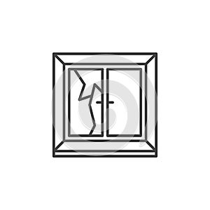 Broken window linear icon - vector cracked window sign