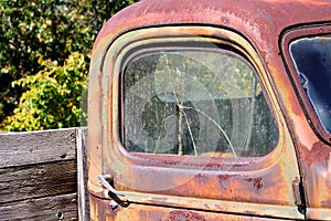 Broken Window on Old Vintage Pickup Truck