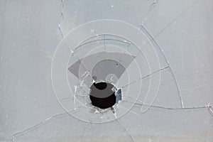Broken window, ugly hole in glass