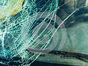 Broken windscreen glass after car accident