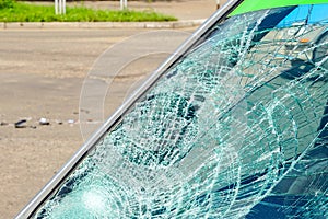 Broken windshield in a car