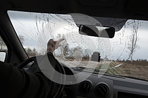 Broken windshield of car