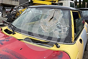 Broken windshield of a car after an accident