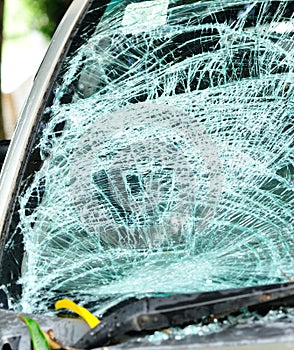 Broken windshield in car accident