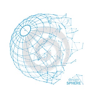 Broken Wireframe Sphere. Fractured Geometric Form. Lines Network Polygons of Circle photo