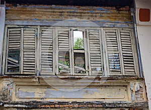 Broken wood louvres window photo