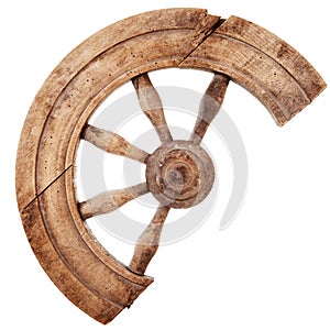 Broken wooden vintage spinning wheel