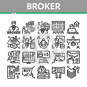 Broker Advice Business Collection Icons Set Vector