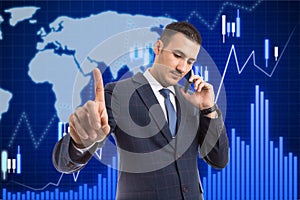 Broker holding finger up as do not disturb gesture