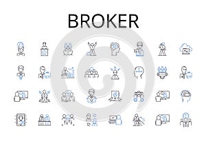 Broker line icons collection. Agent, Dealer, Representative, Intermediary, Negotiator, Facilitator, Liaison vector and