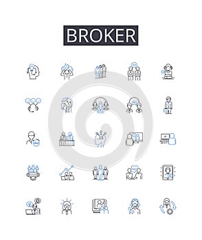 Broker line icons collection. Exchange, Move, Shift, Displace, Reassign, Relocate, Transport vector and linear