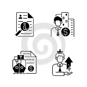 Brokerage black linear icons set