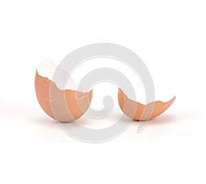 Brokken and cracked egg shell on white background