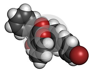 Bromadiolone rodenticide molecule vitamin K antagonist. 3D rendering. Atoms are represented as spheres with conventional color.