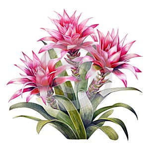 Bromeliads, Tropical Flower Illustration. Watercolor Style. AI Generated photo