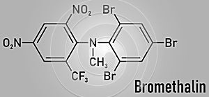 Bromethalin rodenticide molecule. Rat poison. Skeletal formula.