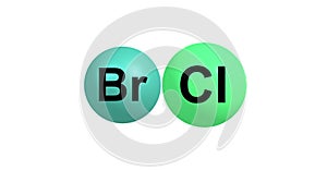 Bromine monochloride molecular structure isolated on white