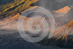 Bromo active volcano crater at sunrise, East Java, Indonesia