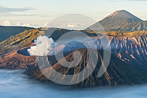 Bromo active volcano mountaIn, most famous landscape in east Java in a morning sunrise, Indonesia