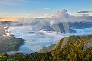 Bromo, and Batok Volcanoes at Sunrise