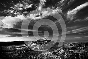 Bromo Mountain under cloudy sky