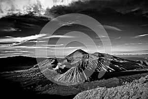Bromo mountain under cloudy sky