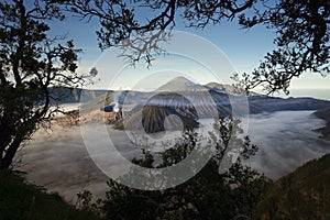 Bromo volcano mountain landscape in a morning with mist, East Java, Indonesia