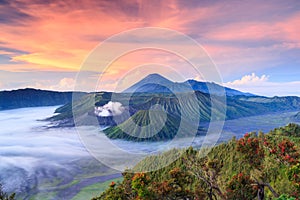 Bromo volcano at sunrise, East Java, , Indonesia