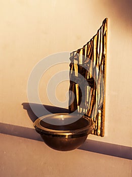 Bronce Cross Holy Water Bowl Holder Entry Way photo