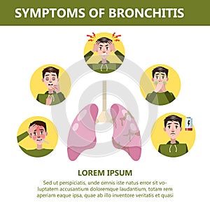 Bronchitis symptoms infographic. Chronic disease. Cough, fatigue