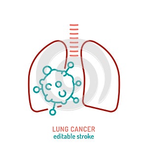 Bronchogenic carcinoma, pulmonary cancer outline icon. photo