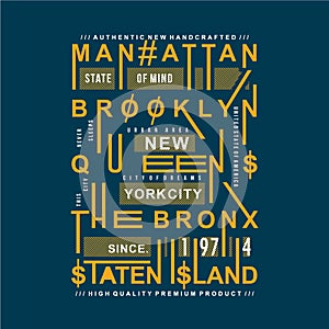 The bronx Manhattan queens new york city urban district graphic typography design t shirt vector art