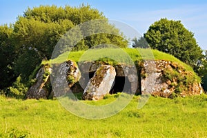 bronze age dolmens in a green field