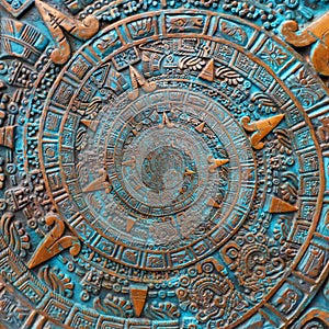 Bronze ancient antique classical spiral aztec ornament pattern decoration design background. Abstract texture fractal spiral backg