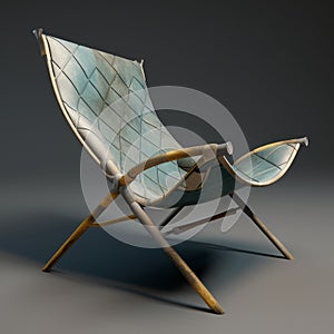 Bronze And Aquamarine Wooden Lounge Chair: 3d Model With Texture Experimentation