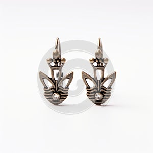 Bronze Art Deco Cat Head Earrings: Frantiek Dvok Geometric Design