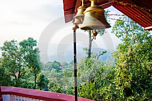 Bronze bells in Indian temple. Hindu temple bell. Brass made bell for Worshiping God. hanging bells. Lansdowne Hills photo