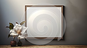Bronze And Brown Picture Frame With White Flower On Grey Wall