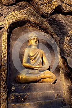 Bronze Buddha, eastern religion and culture. Buddhism