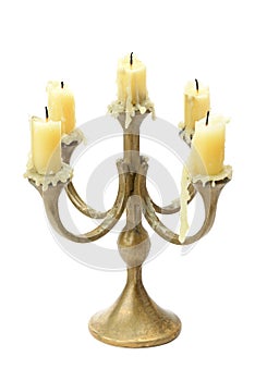Bronze candelabrum isolated on white photo