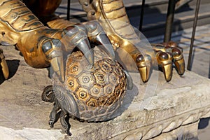 Bronze Chinese dragon statue in the Forbidden City. Beijing, China