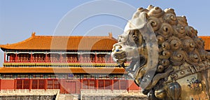 Bronze Chinese dragon statue in the Forbidden City. Beijing, China